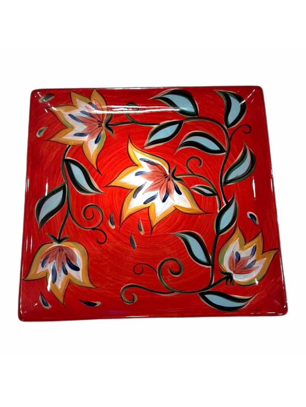 Vintage Gail Pittman Southern Living 13” Red Bountiful Square Platter